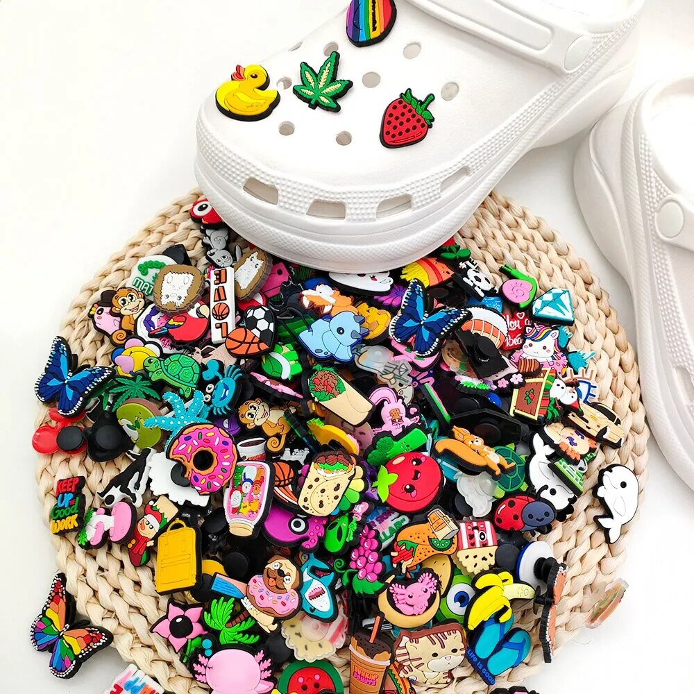 6/30/50/100/200 Pcs Cartoon Shoe Charms for Clogs Bubble Slides Sandals PVC Shoe Decorations Accessories For Teens