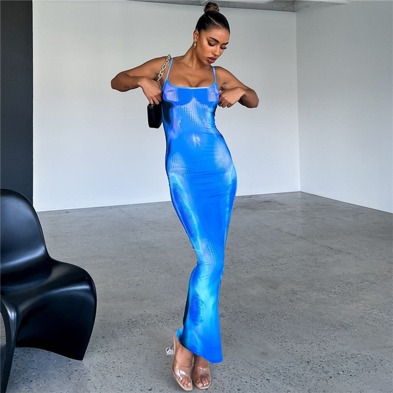 Robe longue bleu streetwear